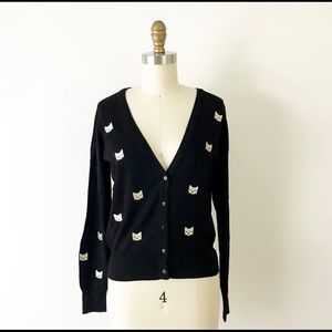 Black Cat Embroidered Cardigan Long Sleeve Quirky